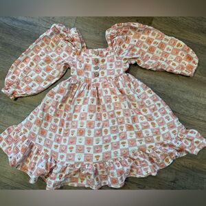 Cheeky Plum Pink and White Casual Kids 3/4 puff sleeve dress